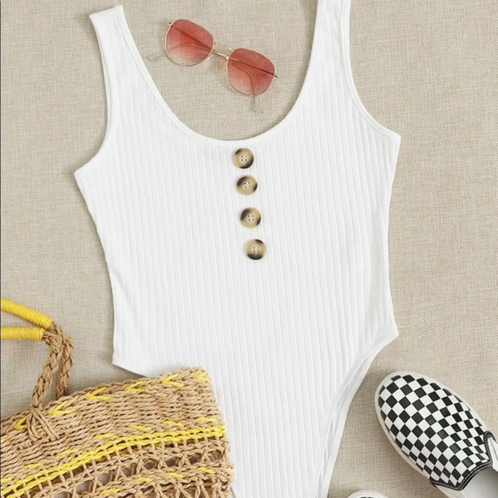 Ribbed white bodysuit
